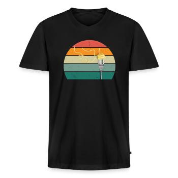 Pâtes Spagehtti Farfalle Pâte Céréales - T-shirt encolure en V Premium bio Homme - noir - Devant - Nico (187cm)