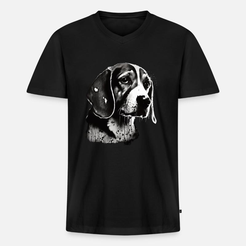 Beagle Bild Portrait - Männer Premium Bio T-Shirt mit V-Ausschnitt - Schwarz