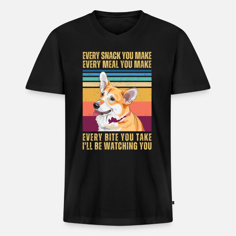 CORGI BEOBACHTEN - Männer Premium Bio T-Shirt mit V-Ausschnitt - Schwarz
