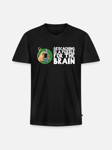 Geocaching er et puslespil for hjernen - Premium økologisk T-shirt med V-hals til mænd - sort