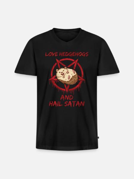 Love Hedgehogs and Hail Satan - Men's Premium Organic T-shirt with V-neck - black