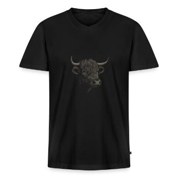 Hochlandrind Hochland Rind Highland Cattle Kuh - Männer Premium Bio T-Shirt mit V-Ausschnitt - Schwarz - Vorne - Nico (187cm)