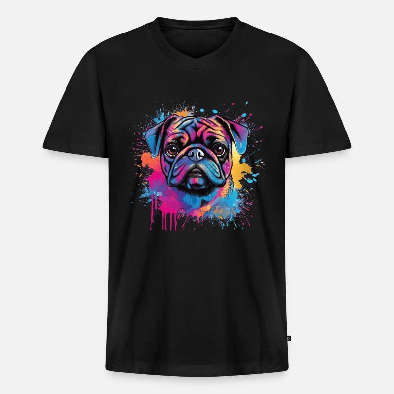 Mops-farbspritzer-design - Männer Premium Bio T-Shirt mit V-Ausschnitt - Schwarz