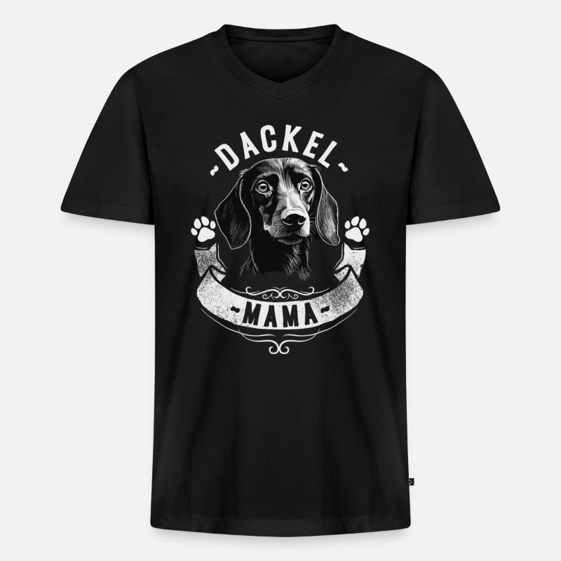 Dackel Mama - Männer Premium Bio T-Shirt mit V-Ausschnitt - Schwarz