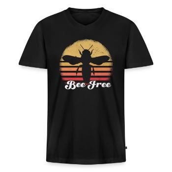 Bee-free motivational bee silhouette art - Men's Premium Organic T-shirt with V-neck - black - Front - Nico (187cm)