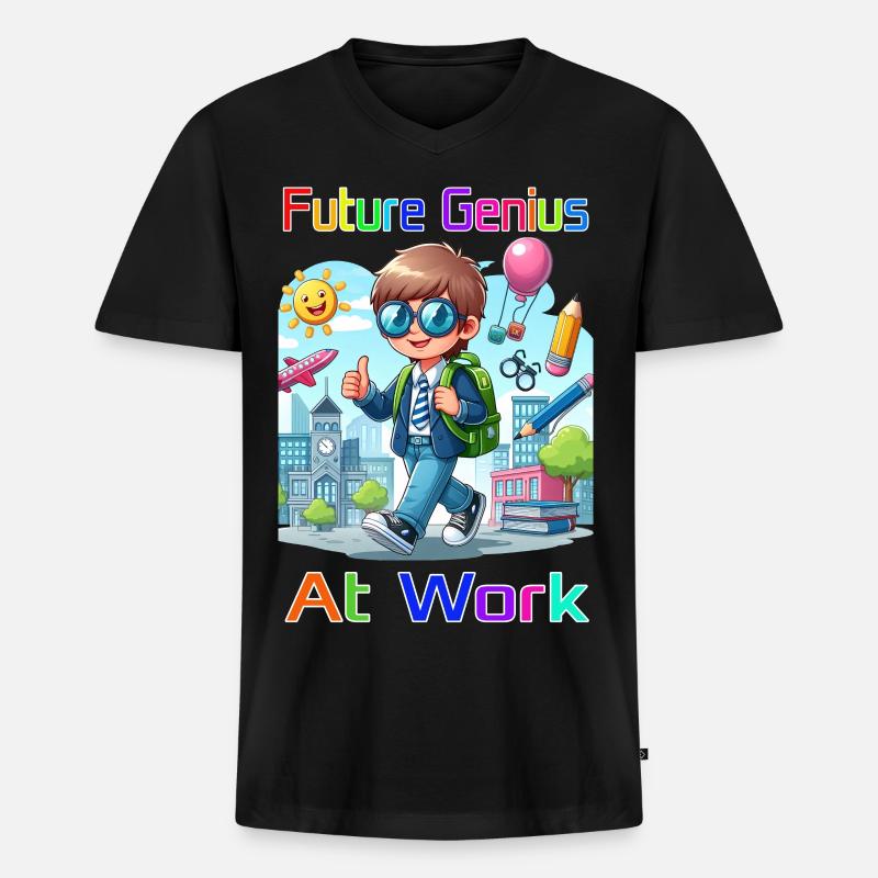 Future Genius at work - Männer Premium Bio T-Shirt mit V-Ausschnitt - Schwarz