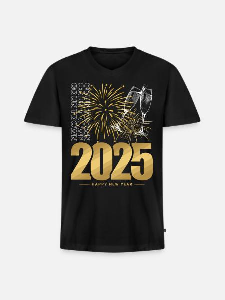Neujahr 2025 - Männer Premium Bio T-Shirt mit V-Ausschnitt - Schwarz