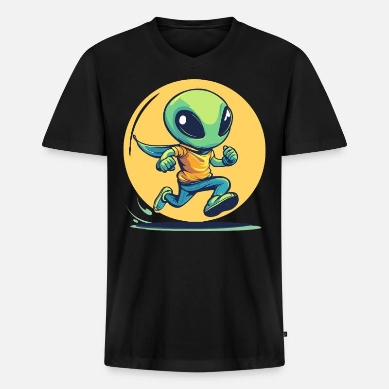 Laufender Alien im Comic-Stil - Männer Premium Bio T-Shirt mit V-Ausschnitt - Schwarz