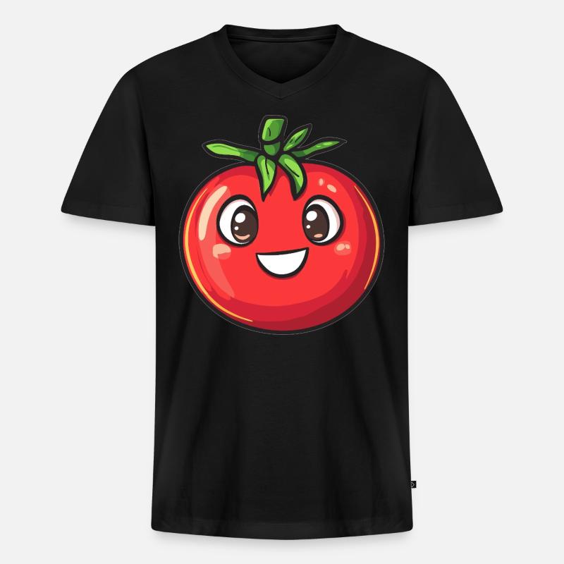Fröhliche Tomate - Männer Premium Bio T-Shirt mit V-Ausschnitt - Schwarz