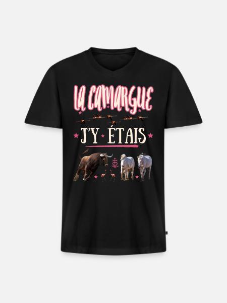 LA CAMARGUE J'Y ETAIS - T-shirt encolure en V Premium bio Homme - noir