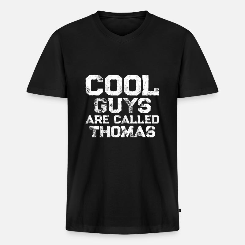 Cool guys are called Thomas - Männer Premium Bio T-Shirt mit V-Ausschnitt - Schwarz