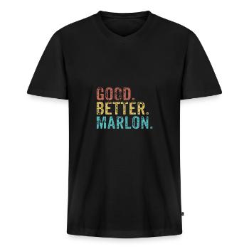 Cool guys are called Marlon - Men's Premium Organic T-shirt with V-neck - black - Front - Nico (187cm)