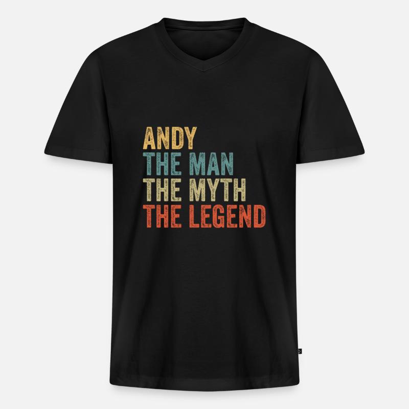 Andy the man the myth - Männer Premium Bio T-Shirt mit V-Ausschnitt - Schwarz