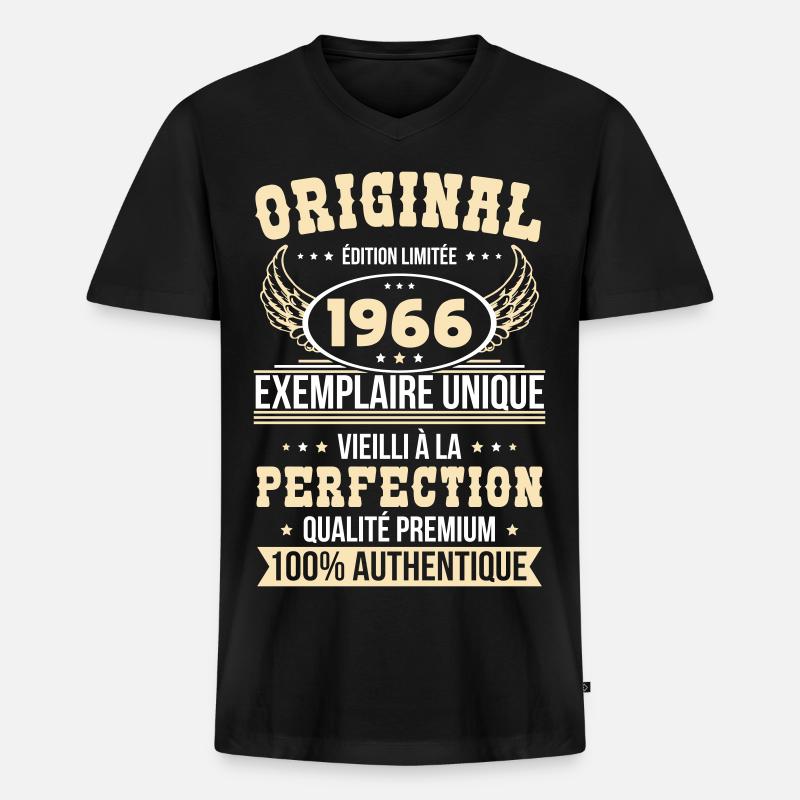 1966 – Einzigartiges Beispiel – Premiumqualität - Männer Premium Bio T-Shirt mit V-Ausschnitt - Schwarz
