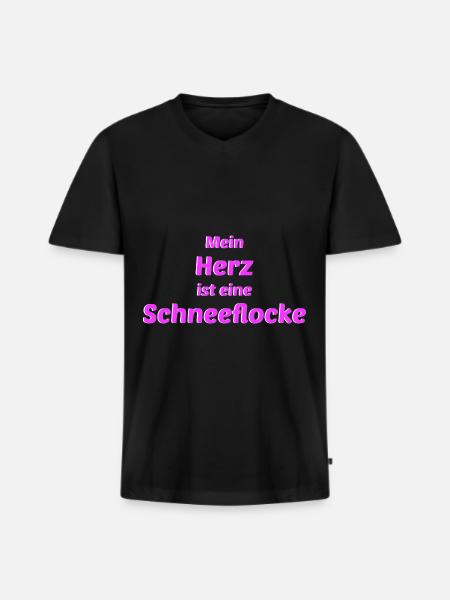 Herz Schneeflocke Winter Romantisch - Männer Premium Bio T-Shirt mit V-Ausschnitt - Schwarz