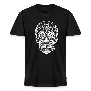 Mexiko Dia de Muertos Totenkopf Geschenk - Männer Premium Bio T-Shirt mit V-Ausschnitt - Schwarz - Vorne - Nico (187cm)