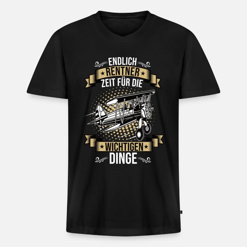 Endlich Rentner Modellflugzeug Modellflug Flug - Männer Premium Bio T-Shirt mit V-Ausschnitt - Schwarz