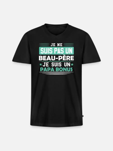 Papa Bonus - T-shirt encolure en V Premium bio Homme - noir