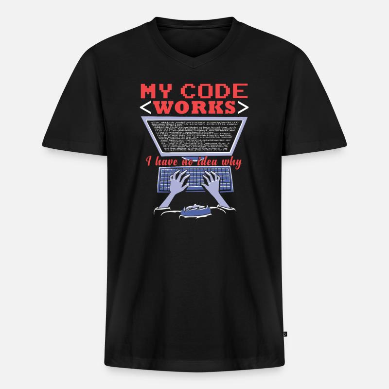 Fuuny Coder Programmer - Men's Premium Organic T-shirt with V-neck - black