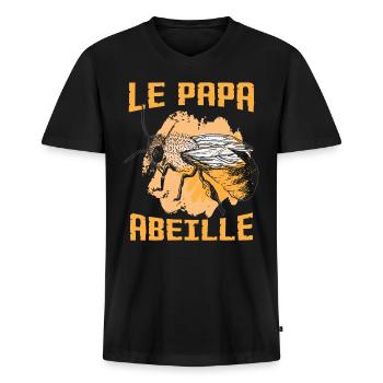 Le Papa Abeille - T-shirt encolure en V Premium bio Homme - noir - Devant - Nico (187cm)