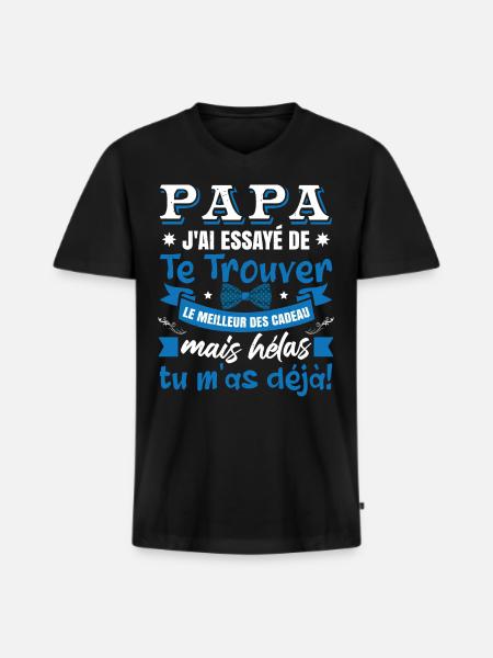 Papa Humour Fête De Père - T-shirt encolure en V Premium bio Homme - noir