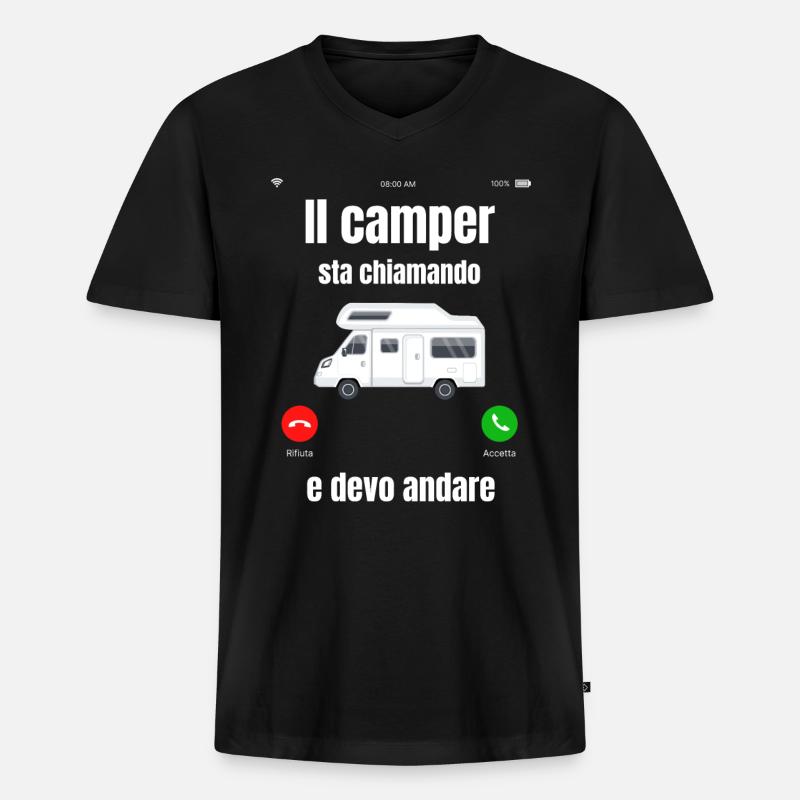 Der Camper ruft - Männer Premium Bio T-Shirt mit V-Ausschnitt - Schwarz
