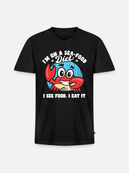 Ik ben op een sea food dieet Grappige vader grappen Cruise - Mannen Premium Bio T-shirt met V-hals - zwart