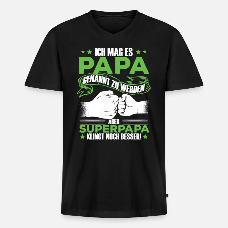 Papa Superpapa Sprüche - Männer Premium Bio T-Shirt mit V-Ausschnitt - Schwarz