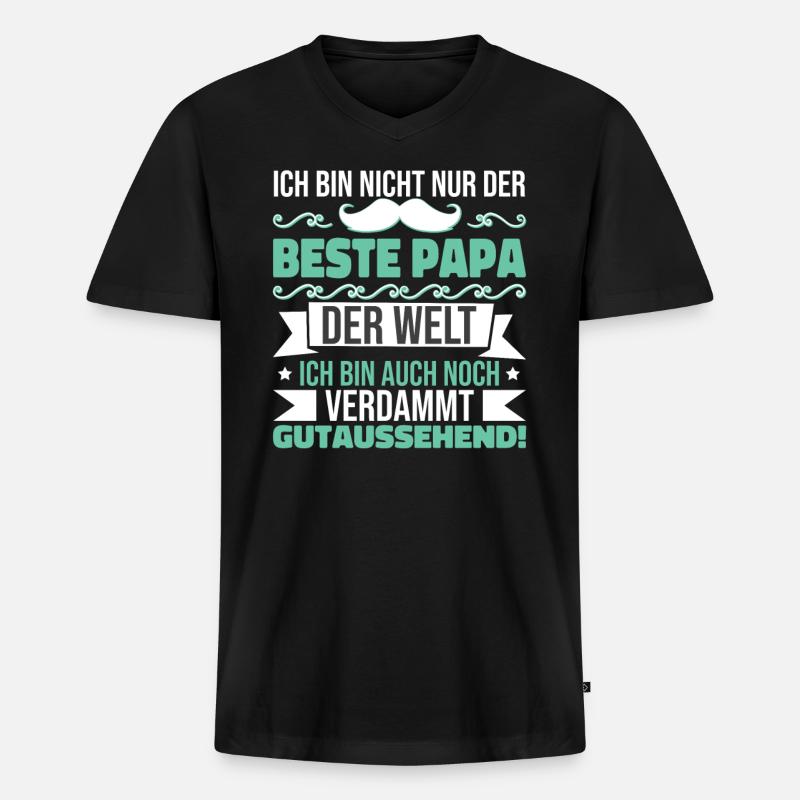 Bester Papa der Welt - Männer Premium Bio T-Shirt mit V-Ausschnitt - Schwarz