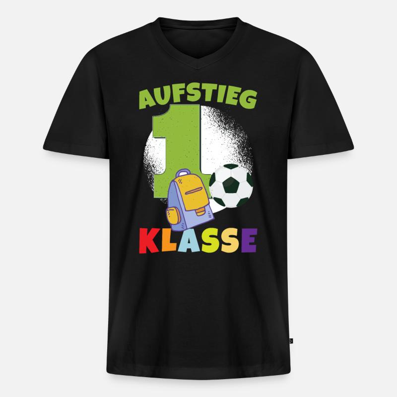 Aufstieg 1. Klasse - Männer Premium Bio T-Shirt mit V-Ausschnitt - Schwarz