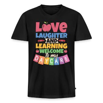 Welcome To My Daycare - Men's Premium Organic T-shirt with V-neck - black - Front - Nico (187cm)