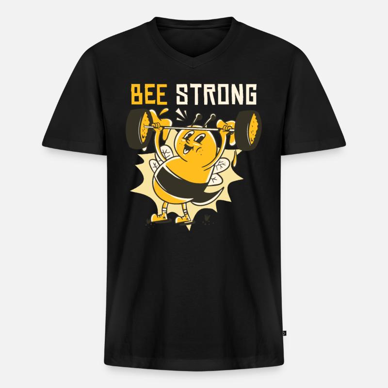 Biene stark - Männer Premium Bio T-Shirt mit V-Ausschnitt - Schwarz
