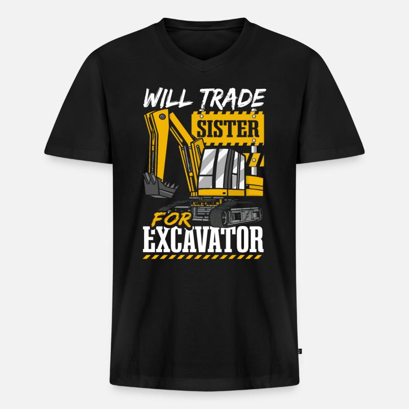 Wird Schwester gegen Bagger eintauschen - Männer Premium Bio T-Shirt mit V-Ausschnitt - Schwarz
