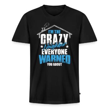 Buurman Cadeau Grappig - Mannen Premium Bio T-shirt met V-hals - zwart - Voor - Nico (187cm)