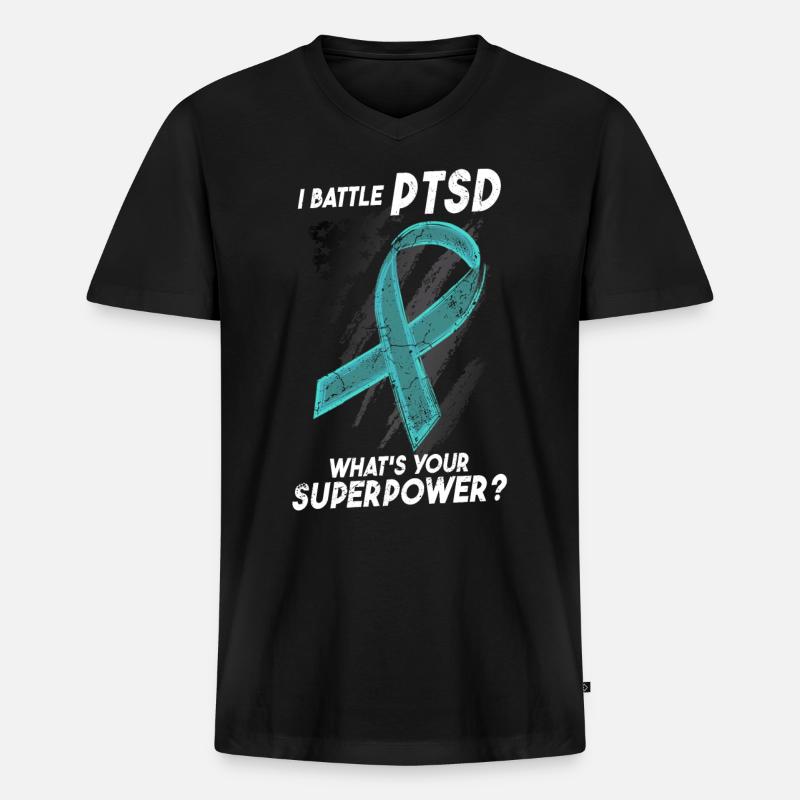 Ich kämpfe gegen PTBS | PTBS-Bewusstsein - Männer Premium Bio T-Shirt mit V-Ausschnitt - Schwarz