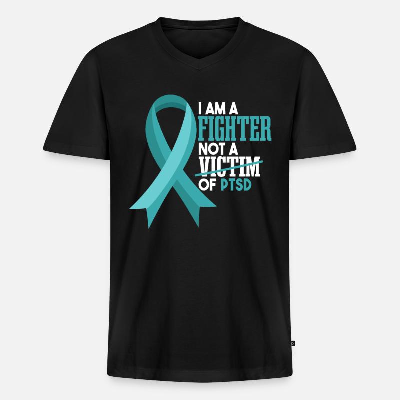 Ich bin ein Kämpfer | PTBS-Krieger - Männer Premium Bio T-Shirt mit V-Ausschnitt - Schwarz