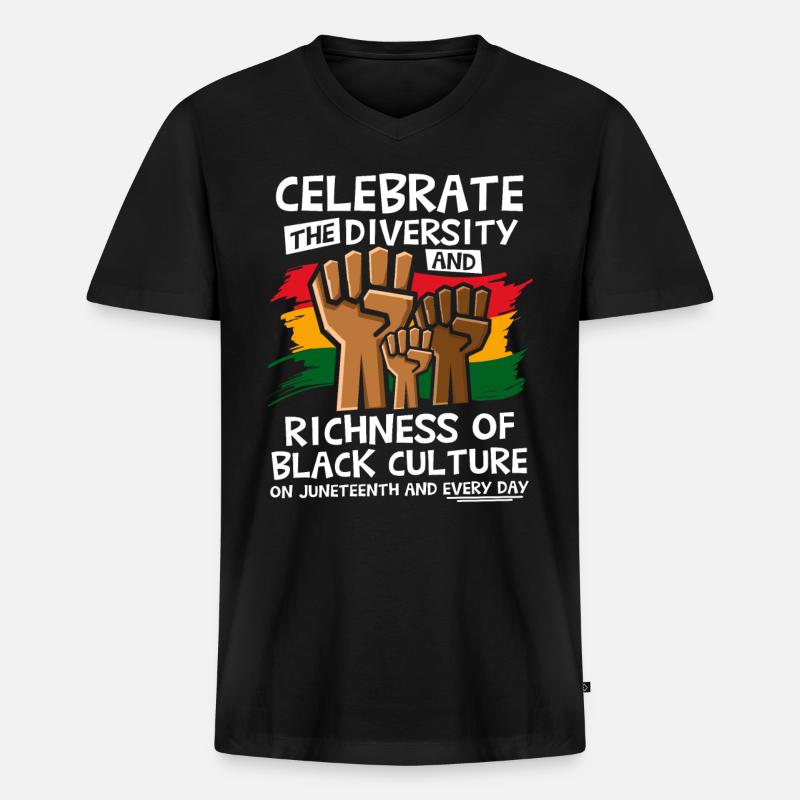 Feiern Sie die Vielfalt Juneteenth - Männer Premium Bio T-Shirt mit V-Ausschnitt - Schwarz