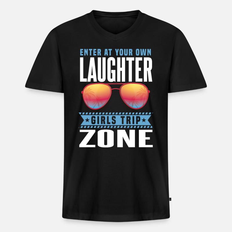 Lustige Mädchen-Reise - Männer Premium Bio T-Shirt mit V-Ausschnitt - Schwarz