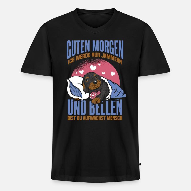 Dackel Süß Gassi Geschenk Dachshund - Männer Premium Bio T-Shirt mit V-Ausschnitt - Schwarz