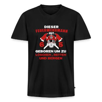 Feuerwehrmann Feuerwehr 65 Geburtstag Spruch - Männer Premium Bio T-Shirt mit V-Ausschnitt - Schwarz - Vorne - Nico (187cm)