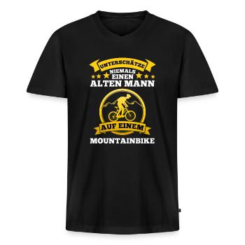 Unterschätze niemals einen alten Mann - Männer Premium Bio T-Shirt mit V-Ausschnitt - Schwarz - Vorne - Nico (187cm)
