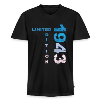80. Geburtstag Mann Frau 80 Jahre 1943 - Männer Premium Bio T-Shirt mit V-Ausschnitt - Schwarz - Vorne - Nico (187cm)