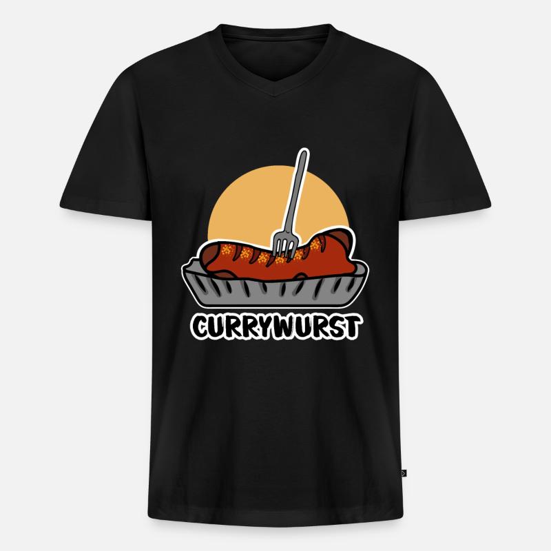 Currywurst - Männer Premium Bio T-Shirt mit V-Ausschnitt - Schwarz