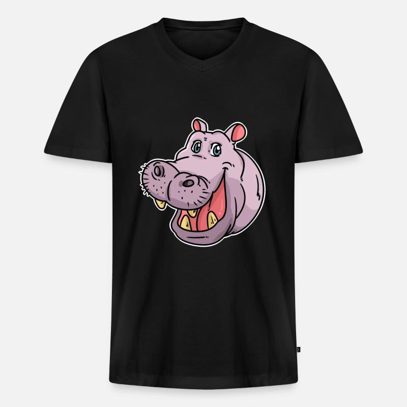 Nilpferd - Männer Premium Bio T-Shirt mit V-Ausschnitt - Schwarz