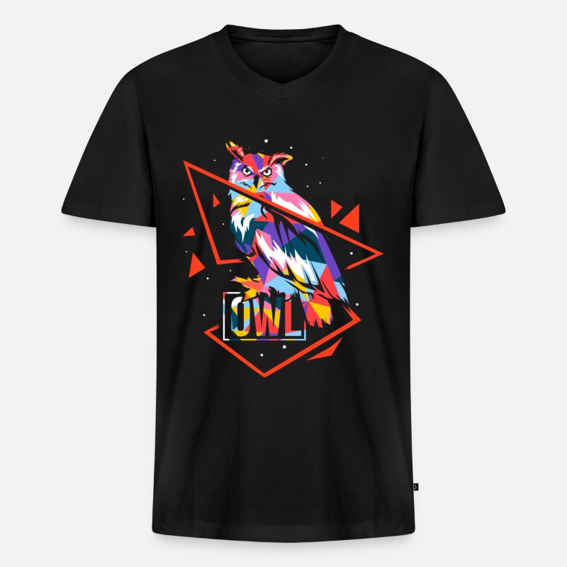 Polygon Eule - Männer Premium Bio T-Shirt mit V-Ausschnitt - Schwarz