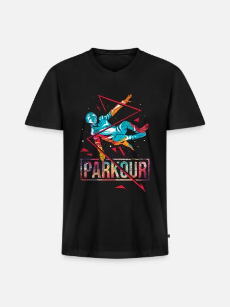 Parkour polygon gave - Premium økologisk T-shirt med V-hals til mænd - sort