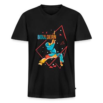 Bouldern Polygon - Männer Premium Bio T-Shirt mit V-Ausschnitt - Schwarz - Vorne - Nico (187cm)