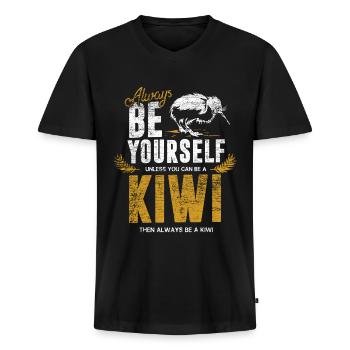 Kiwi Geschenk - Männer Premium Bio T-Shirt mit V-Ausschnitt - Schwarz - Vorne - Nico (187cm)