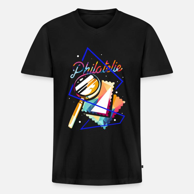 Philatelie Polygon - Männer Premium Bio T-Shirt mit V-Ausschnitt - Schwarz