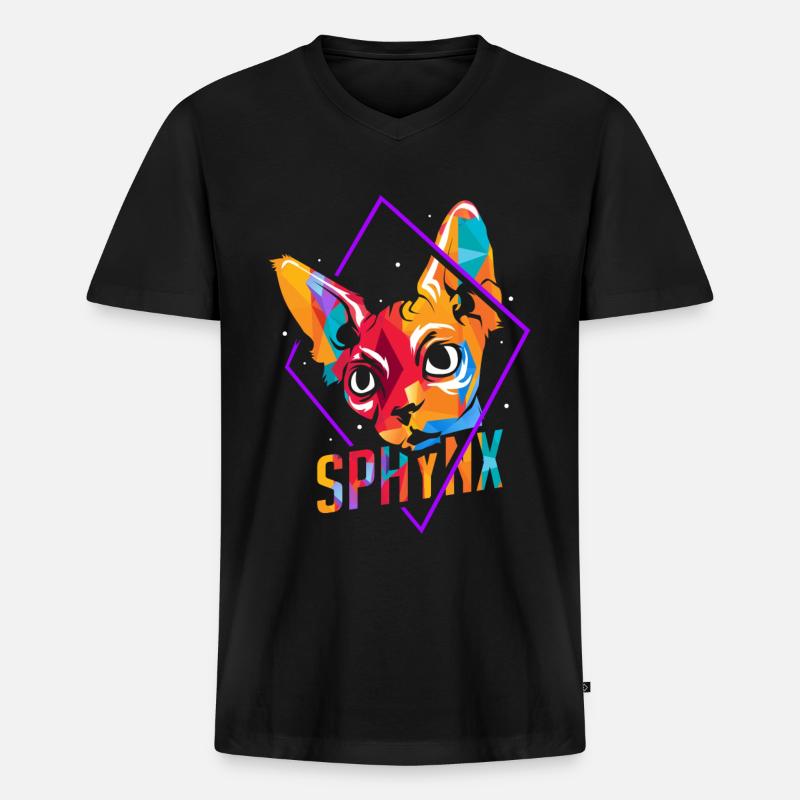 Sphynx - Männer Premium Bio T-Shirt mit V-Ausschnitt - Schwarz